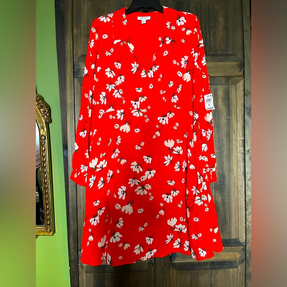 NWT MACY’S on54th pretty orange red color with flower pattern size 16